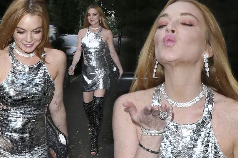 Lindsay Lohan Slips Into Thigh Skimming Metallic Dress To Attend Lilly Beckers Birthday Wowi News 